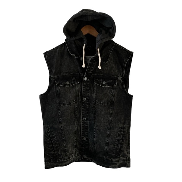 Pull&Bear Jackets & Blazers - Pull & Bear Charcoal Gray Denim Hooded Vest Jacket XL